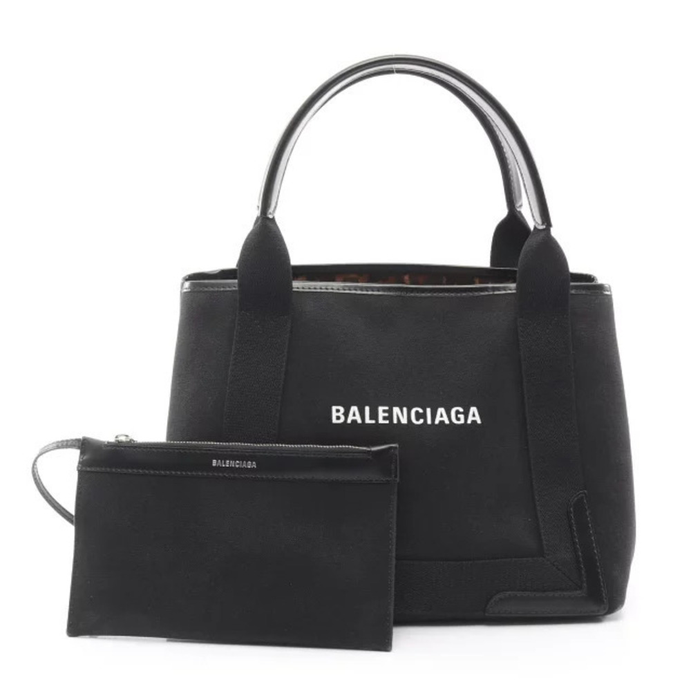 Balenciaga Navy Blue CABAS Tote Bag Canvas Leather Black